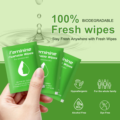Feminine Wipes Flushable Travel Individually Wrapped,Travel Wipes for Women,Feminine Care Wet Wipes Travel Size Vaginal Wipes for Adult,Girl and Homeless(Cucumber,Pack of 50)