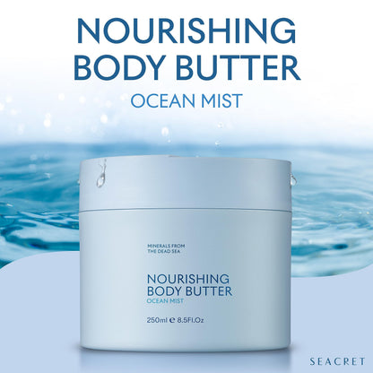 SEACRET Minerals Dead Sea Body Butter - Ultra-Rich Shea Butter & Coconut Oil Body Moisturizing Cream for Dry Skin, Fast Absorbing, Non-Greasy with Aloe Vera & Vitamin E, 8.5 fl. oz.
