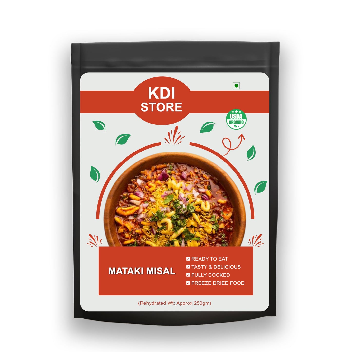 KDI Store Mataki Misal, Ready to Eat Indian Food, Spicy Maharashtrian Snack, USDA Organic, Fully Cooked, Freeze Dried, 80g