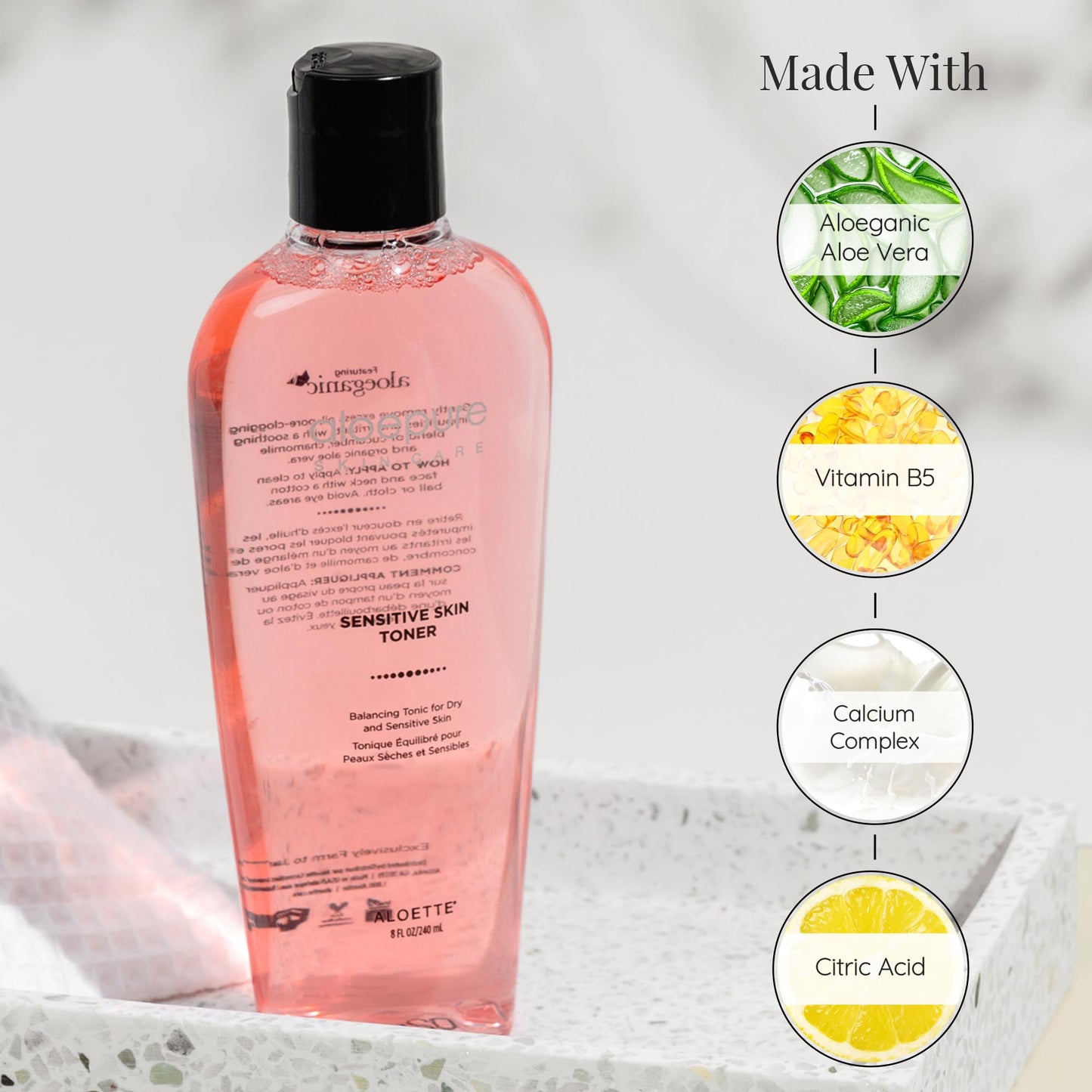 Aloette Sensitive Skin Toner for Face - Gentle Daily Facial Toner Soothing, Hydrating for Dry & Sensitive Skin - Removes Excess Oil, Dirt, Clogged Pores & Impurities - Cucumber, Chamomile & Aloe Vera