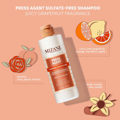 MIZANI Press Agent Sulfate-Free Shampoo - Thermal Smoothing - Moisturizes Hair For Heat Styling, Blowout & Silk Press For Dry & Frizzy Hair, With Argan Oil