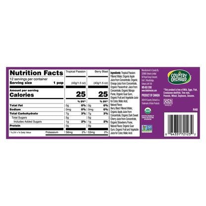 Kisko Freezies Country Orchard Organic Freeze Pops 100% Juice (Tropical)