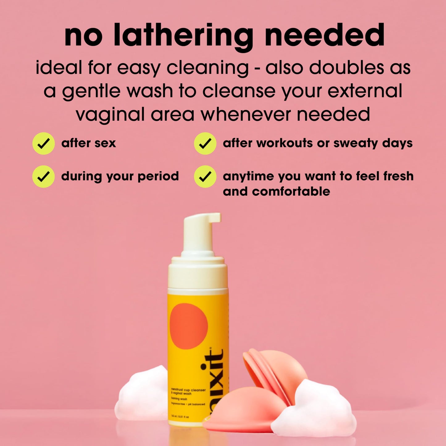 nixit Menstrual Cup Cleaner & Vaginal Wash – pH-Balanced, Fragrance-Free Feminine Wash for Menstrual Cup & Disc – Gentle Foaming Cleanser for Sensitive Skin – Paraben & Sulphate-Free – (5.4 fl oz)