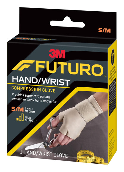 FUTURO Compression Glove, Provides Mild Support to Aching, Weak Hands and Wrists, S/M