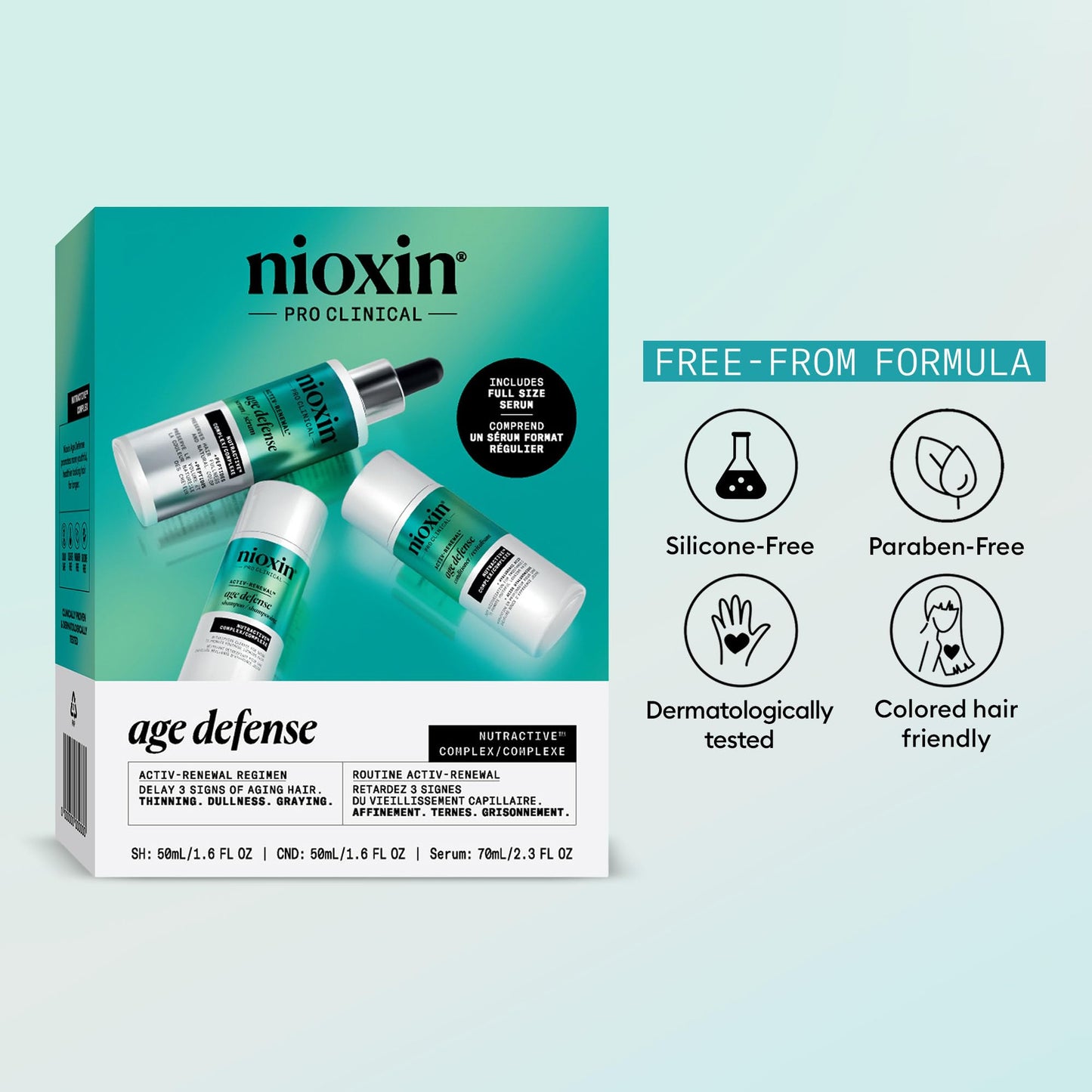 Nioxin Age Defense Anti Aging Kit | Activ-Renewal Regimen Detox Scalp Cleanser, Strengthening Conditioner, Leave-in Scalp Treatment | 5.5 Fl Oz