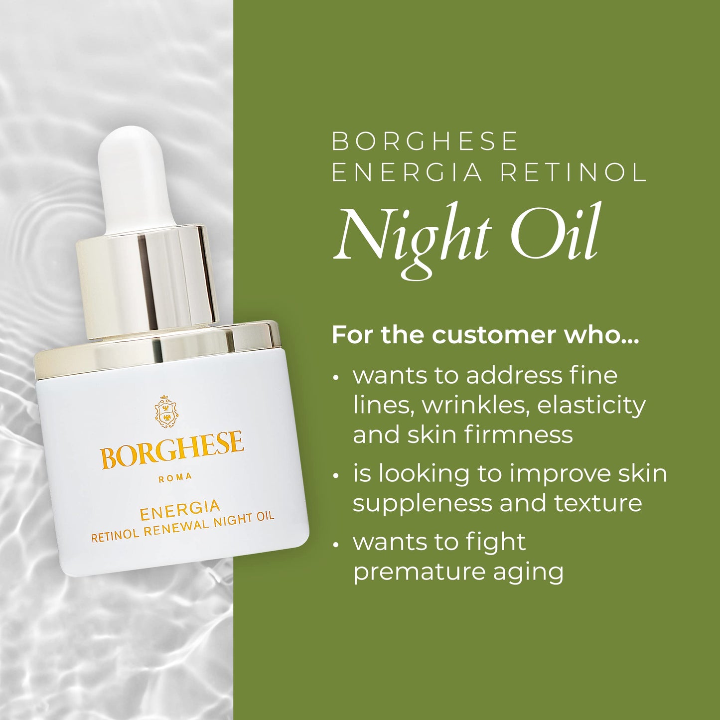 Borghese ENERGIA Retinol Renewal Night Oil - Retinol Serum For Face - 0.9 FL Oz