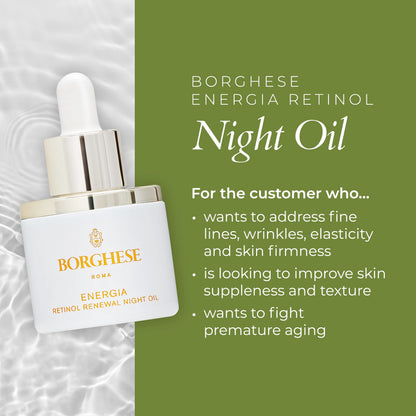 Borghese ENERGIA Retinol Renewal Night Oil - Retinol Serum For Face - 0.9 FL Oz