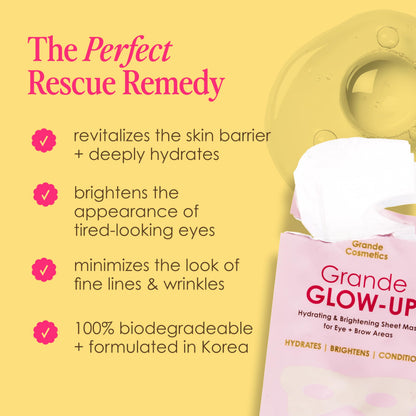 Grande Cosmetics GrandeGLOW Up Sheet Mask Set - for Hydrated, Brighter-Looking Eye & Brow Areas (5 Count)