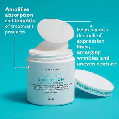 Peter Thomas Roth | Peptide Skinjection™ Exfoliating Peel Pads, For Smoothing Expression Lines & Emerging Wrinkles, Fragrance-Free, Alcohol-Free, For All Skin Types