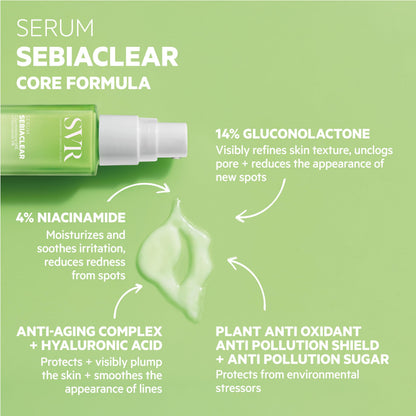 SVR Sebiaclear Face Serum. Retinol Alternative with Niacinamide & Hyaluronic Acid For Sensitive Oily Skin. Reduce the Appearance of Fine Lines, Wrinkles, Control Breakouts & Unclog Pores, 1 fl.oz