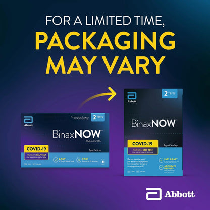 BinaxNOW COVID-19 Antigen Self Test, 1 Pack, 2 Tests Total, COVID Test With 15-Minute Results Without Sending to a Lab, Easy to Use at Home