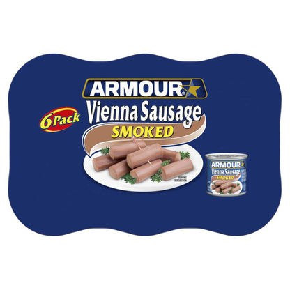 Armour Star Vienna Sausage, Smoked Flavored, Ready to Eat Canned Sausage, 7g Protein Per Serving, 4.6 oz. (Bulk Pack of 6)