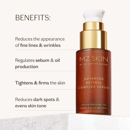 MZ SKIN Advanced Retinol Complex Serum 1.01 fl oz | Encapsulated Retinol, Retinoid & Bakuchiol | Night Serum Targets Wrinkles, Pores, Texture & Uneven Tone
