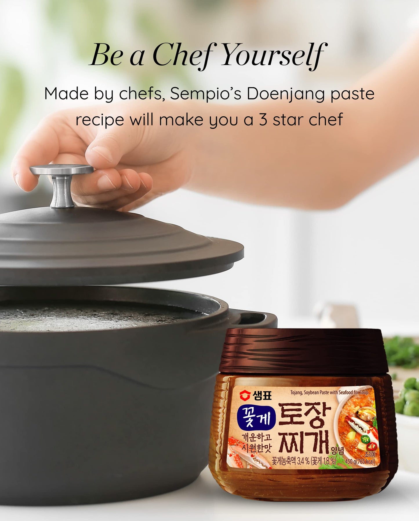 Sempio Doenjang: Traditional Korean Soybean Paste with Tojang & Seafood, Premium Deeply Savory Fermented Soup Base for Jjigae, Non-GMO (15.9oz/450g)