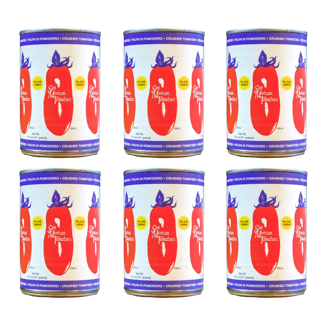 SMT SAN MERICAN TOMATO - No Salt Added Crushed Canned Tomatoes - 14.5 Ounce (Pack of 6) - USA Grown