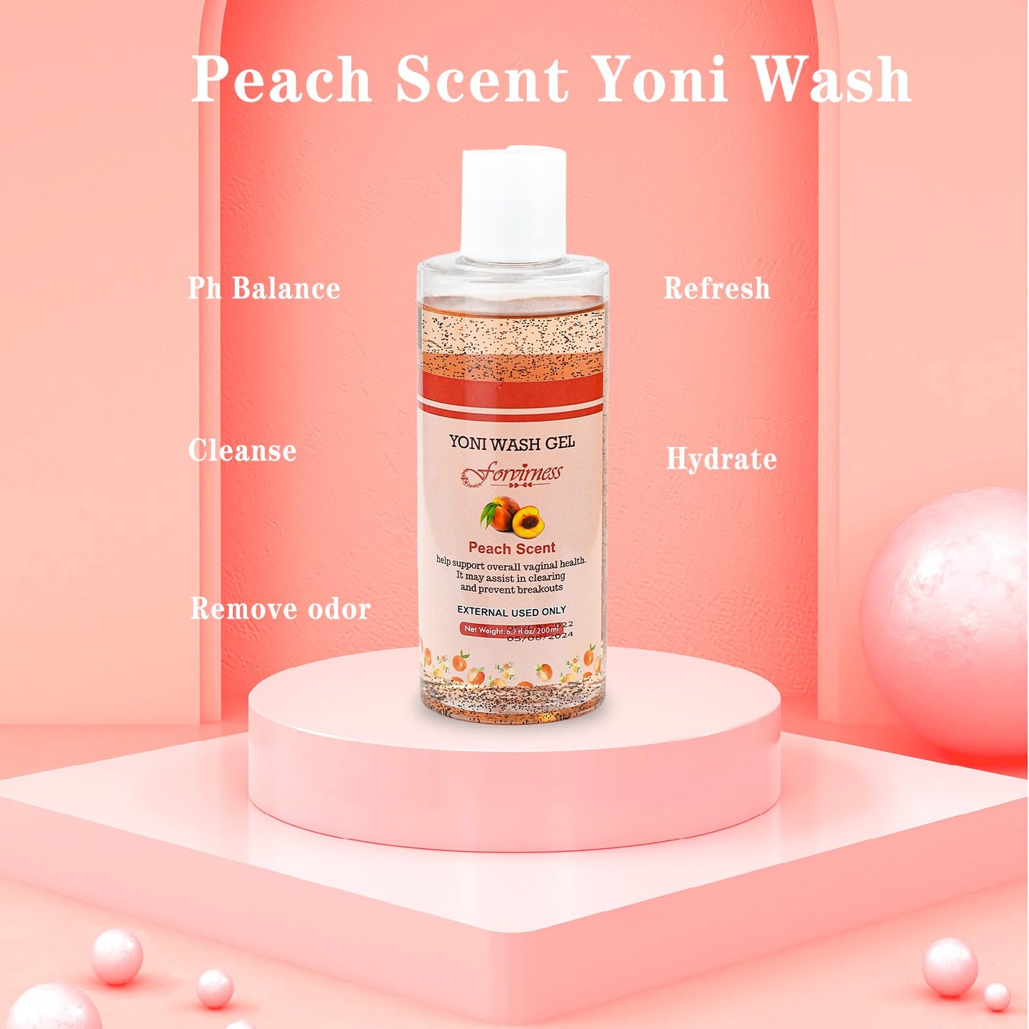 Natural Feminine Wash Yoni Oil Set, Body Cleanser with Cleaning Factor, Yoni Wash for Women pH Balance,1 fl.oz Peach Feminine Oil & 6.7 fl.oz Intimate Cleanser