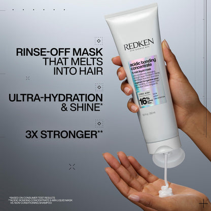 Redken Acidic Bonding Concentrate Hair Mask - Hydrating 5 Minute Liquid Mask, Bond Building & Strengthening, For Dry, Damaged Hair