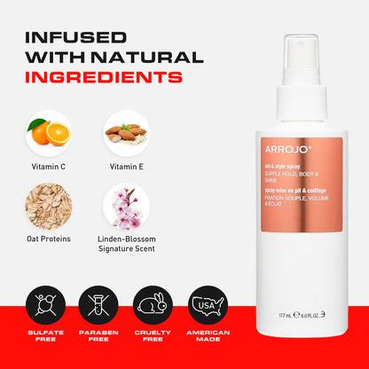 ARROJO Set & Style Hair Spray – Blow Dry Spray To Create Body, Shine, Hold – Hair Shine Spray For Blow-Drying -Hair Setting – Anti Frizz Hair Products To Fight Humidity (6 Oz)
