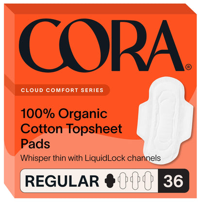 Cora Organic Feminine Care | 144 Long No Wings Liners and 36 Regular Pads | Ultra-Absorbent, Unscented, Natural, Non-Toxic | Bundle Pack