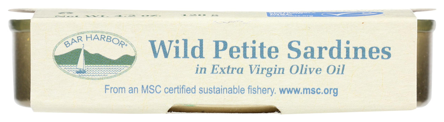 Bar Harbor Wild Petite Sardines in Extra Virgin Olive Oil, 4.2 oz – Wild Caught, Hand-Packed