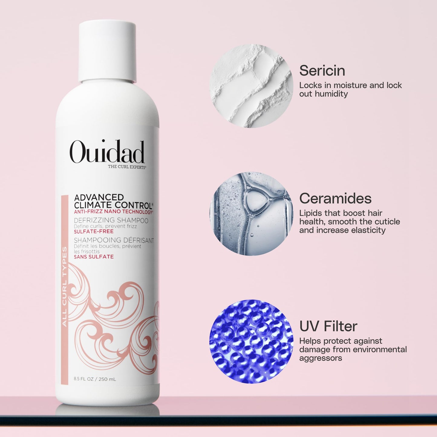 Ouidad Advanced Climate Control Defrizzing Shampoo for Curly Hair – Sulfate-Free Gentle Hair Cleanser with Shea Butter, Locks In Moisture & Locks Out Frizz, Helps Define & Repair Curls, All Curl Types