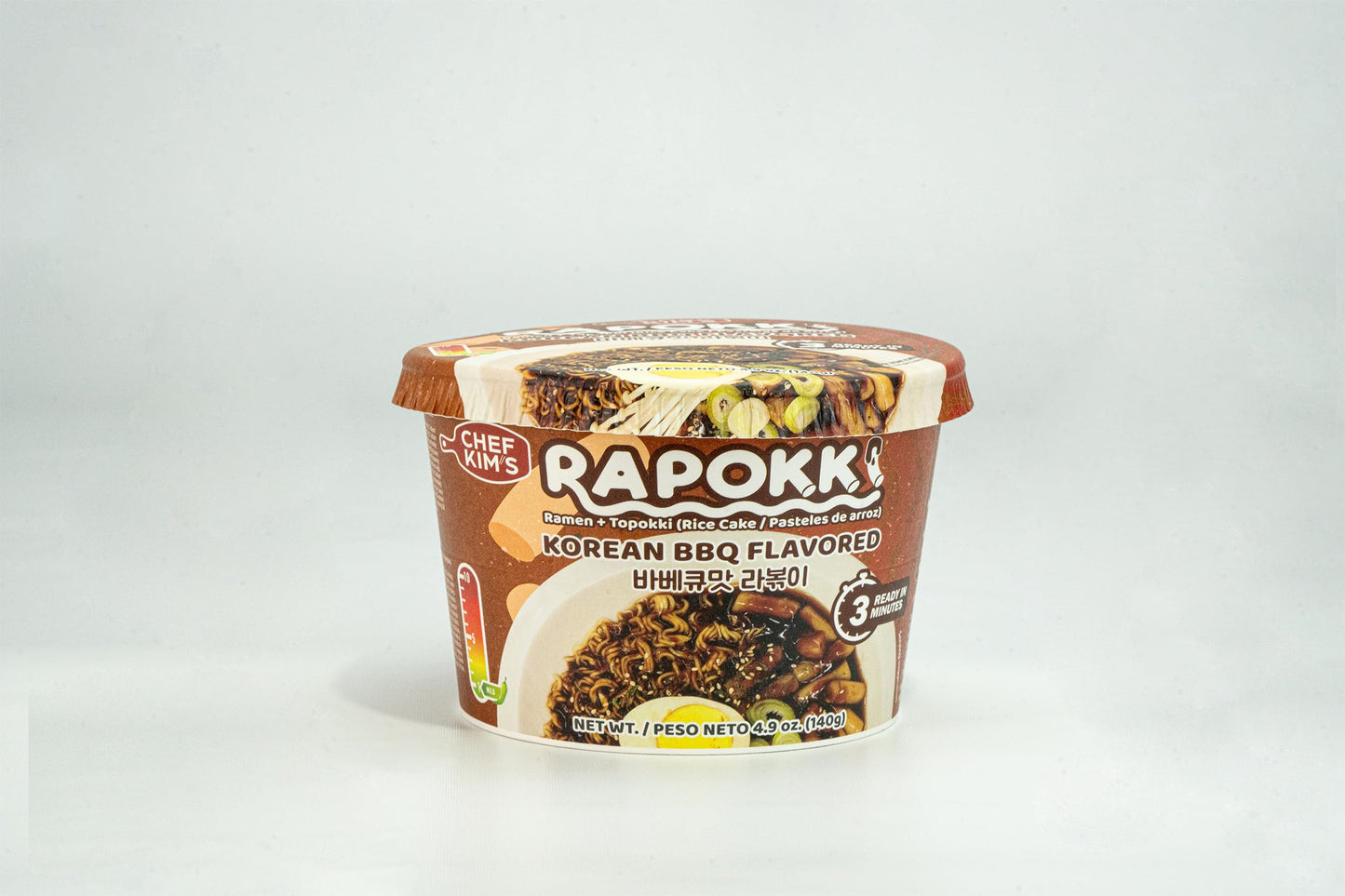 Chef Kim's Rapokki, Ramen + Topokki (Rice Cake), Korean Street food Ramen Noodle Topokki Rice Cake - Quick & Easy to Prepare. (6 Bowls, Korean BBQ Flavored)