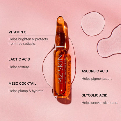 MZ SKIN Glow Boost Ampoules 10-Pack Set | 5-Day Intensive Radiance Treatment for Cell Renewal Exfoliation, Brightening, Pigmentation & Age Spots, With Vitamin C, Lactic Acid (AHA), Fragrance Free