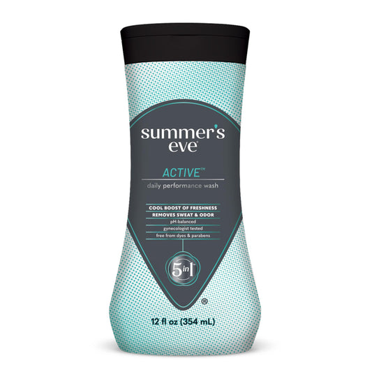 Summer's Eve Active Daily Performance Feminine Wash, pH-Balanced Body Wash for Women, Removes Vaginal Odor with Scents of Eucalyptus & Peppermint, 12 Fl Oz