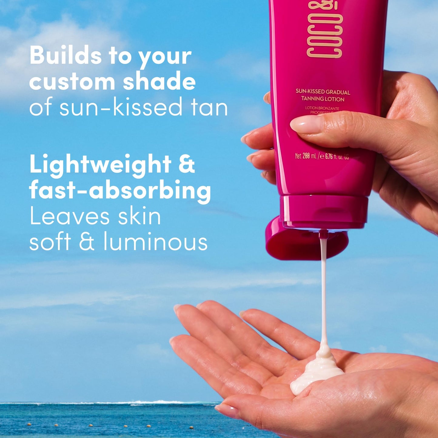 Coco & Eve Sun-kissed Gradual Tanning Lotion - Natural Sunless Moisturizing Tanner with 72H Hydration & Streak-Free, Buildable Glow. Skincare-Infused with Antioxidants and Hyaluronic Acid (6.76 fl oz)