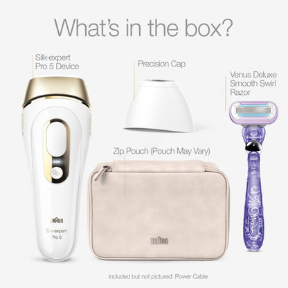 Braun IPL, Silk·Expert Pro 5, IPL Hair Removal for Women and Men, Permanent Laser Hair Reduction At-Home, 2 Heads, Pouch, IPL5137