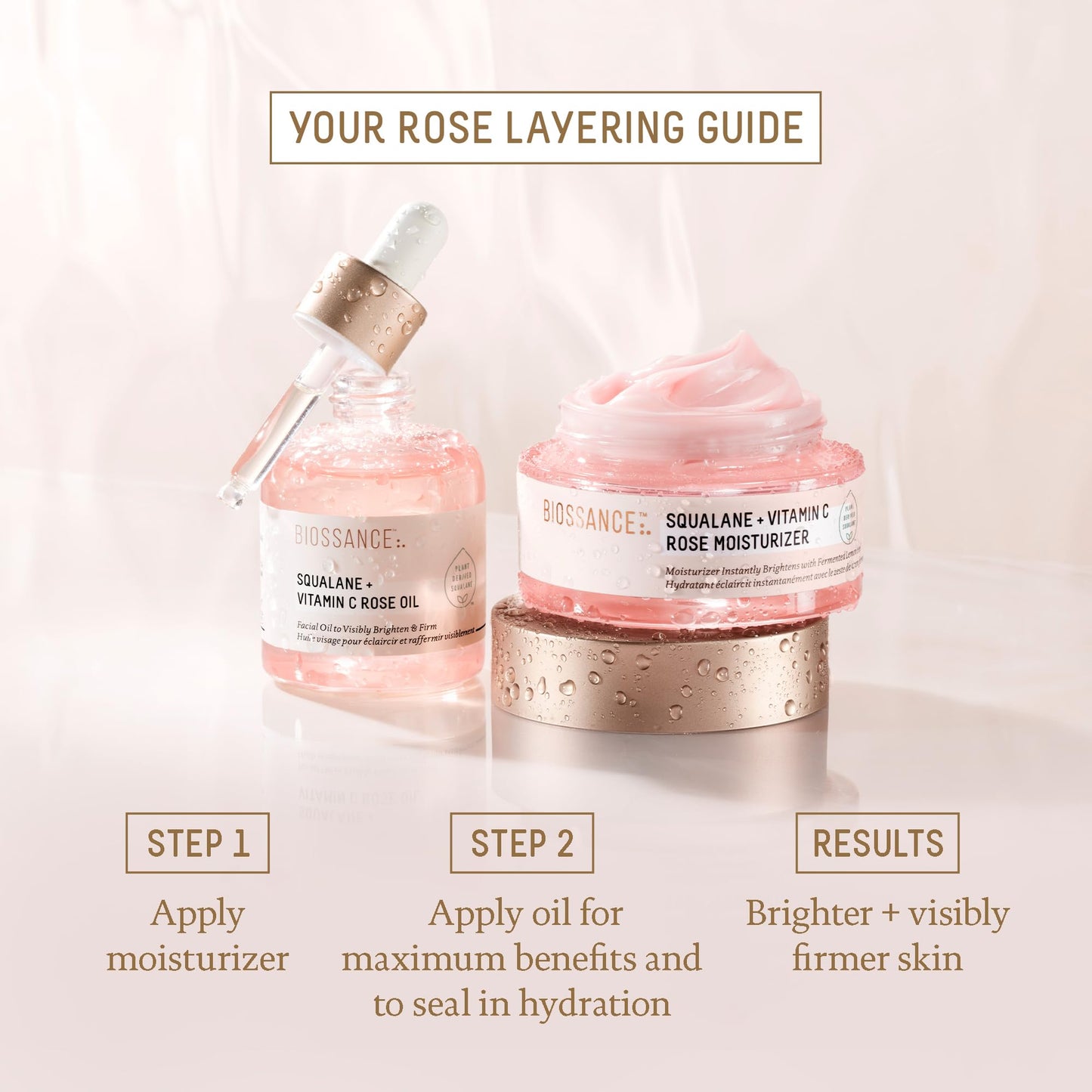 Biossance Squalane + Vitamin C Rose Face Moisturizer – Antioxidant-Rich Day/Night Face Lotion – Hydrates and Smooths Fine Lines – Even Skin Tone & Reduce Discoloration – For Radiant Skin, 1.69 Fl Oz