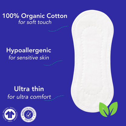 Marlow 100% Organic Cotton Top Sheet Liners with Biodegradable Wrapping, Plastic Free, Fragrance Free, Chlorine Free, Toxin Free, Hypoallergenic, Ultra Thin, Leak Proof, 72 Count