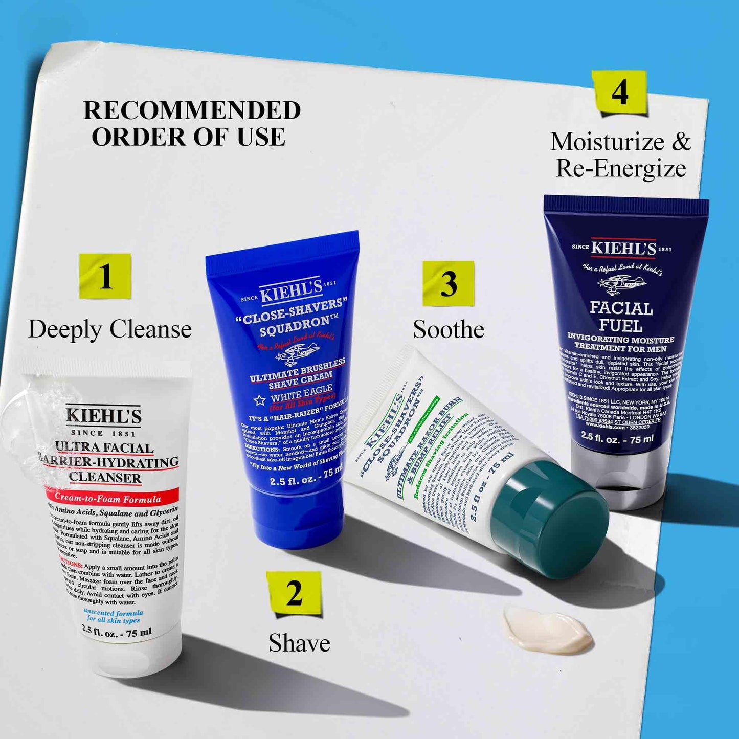Kiehl's Men's Skincare Routine and Shaving Kit Gift Set, $92 Value, Includes Face Wash, Shaving Cream, After Shave, and Moisturizer, Grooming Gift Set formulated for all Skin Types