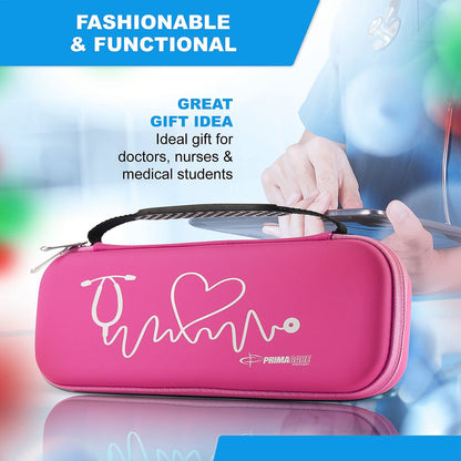 Primacare KB-9297-PK Pink Stethoscope Case Compatible with 3M Littmann Classic III, Lightweight II S.E, Supplies NOT Included, Multiple Compartments for Medical Supplies, Portable and Lightweight