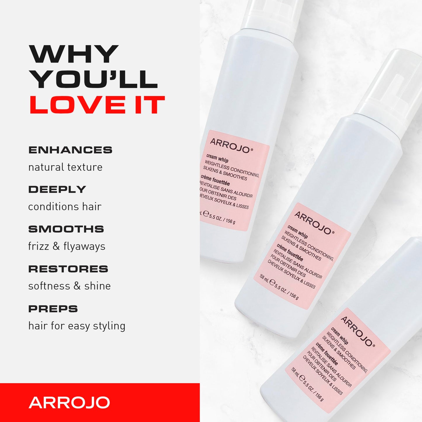 ARROJO Cream Whip - 5.5 Fl Oz - Conditioning Leave-In Hair Styling Cream for Wavy or Dry Hair, Sulfate & Sodium-Chloride Free, Antioxidant, Moisturizing