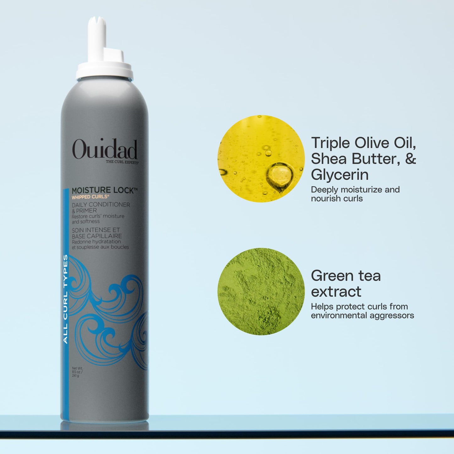 Ouidad Moisture Lock Whipped Curls Daily Hair Conditioner and Primer - 8.5 fl oz, Olive Oil, Shea Butter, and Glycerin, Curl Moisturizing Conditioner and Leave-in Styling Primer, All Curl Types