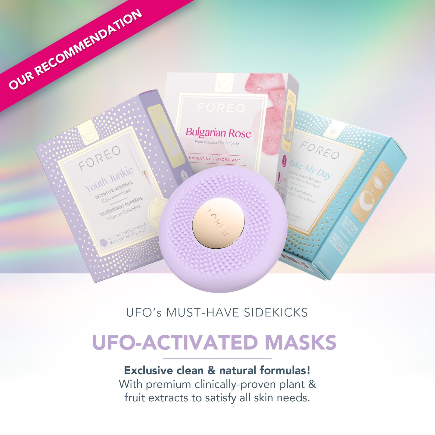 FOREO UFO 3 go Travel-friendly Face Mask Skincare Device - Face Moisturiser - Anti-Aging - Red Light - Warming - Facial Massage - Compact - App-connected - Lavender