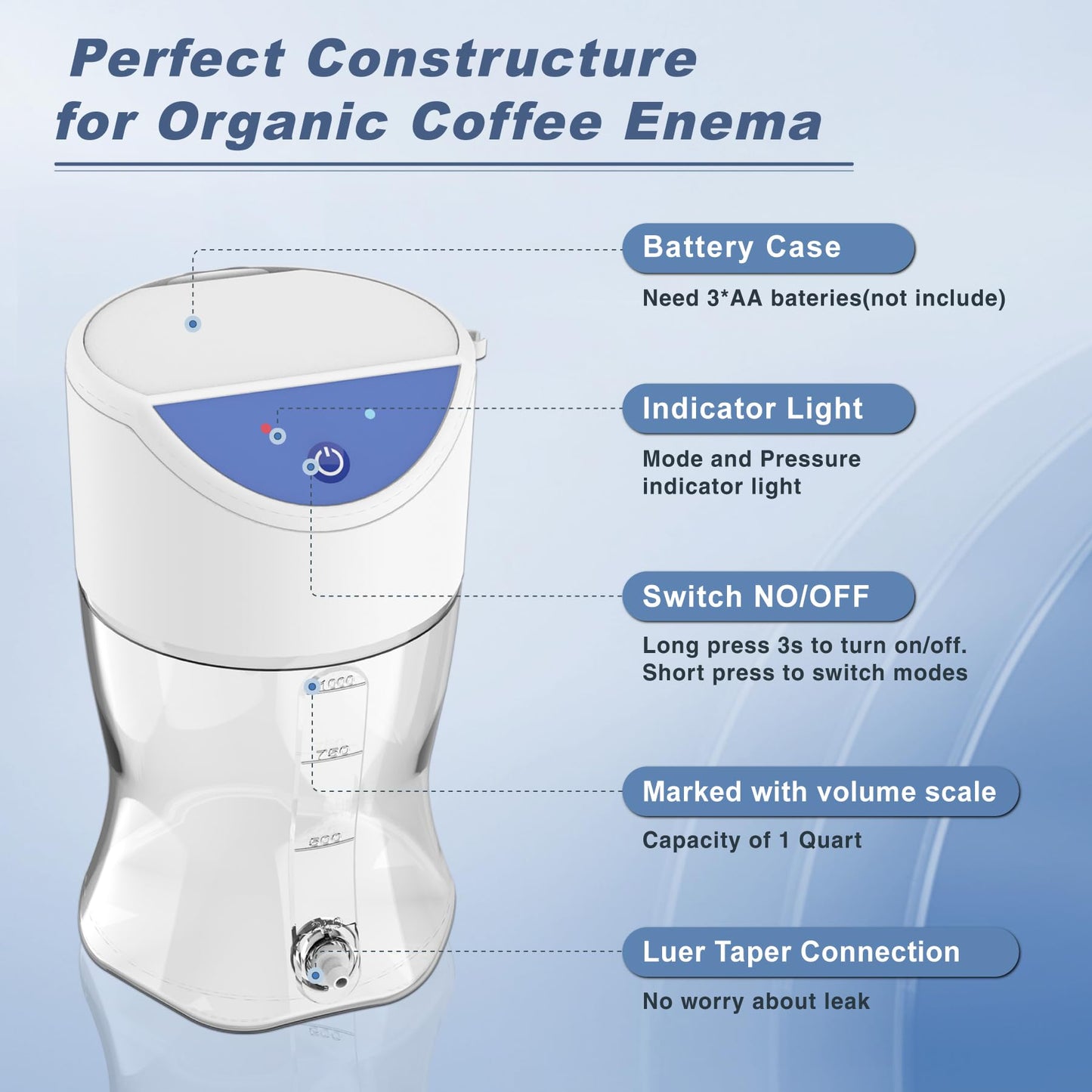Electric Enema Bottle Set, TopQuaFocus Colon Cleanse Enema Kit for Women and Men, Feminine Care Douches with 3.96ft Silicone Hose, Automatic Organic Home Coffee Colonic Cleansing Enemas-BPA Free