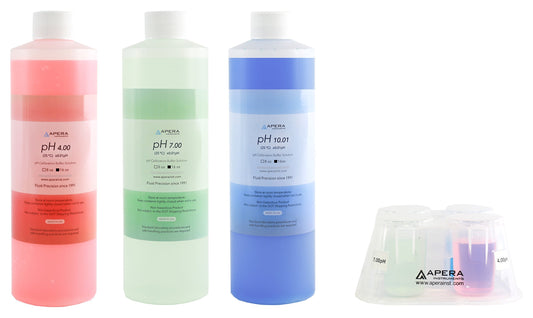 APERA INSTRUMENTS AI1116 pH Calibration Solution Kit (7.00, 4.00, 10.01), 16 oz. Each, Plus a CalPod Solution Holder for Easy Calibration, NIST traceable