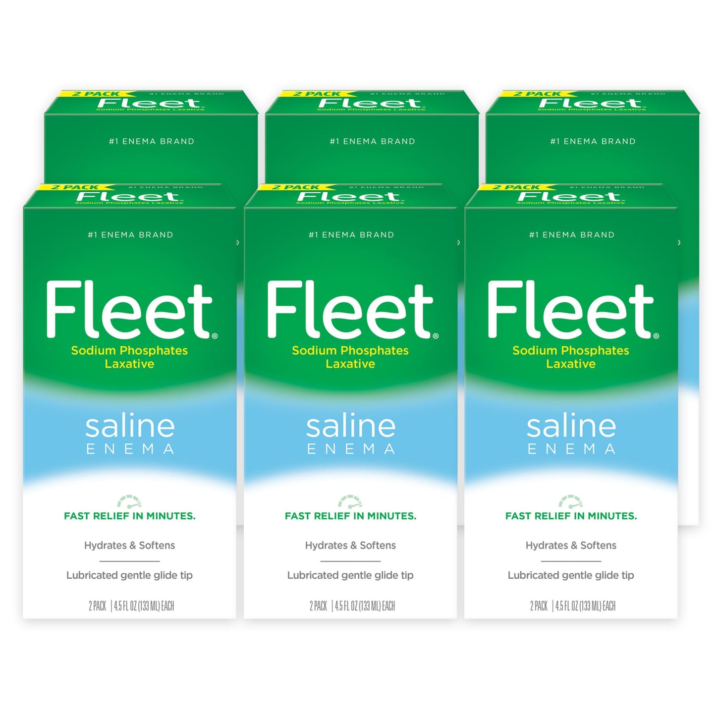 Fleet Laxative Saline Enemas for Constipation Relief for Adults, Fast and Effective, 2 Bottles per Pack, 4.5 Fl Oz Each, Pack of 6