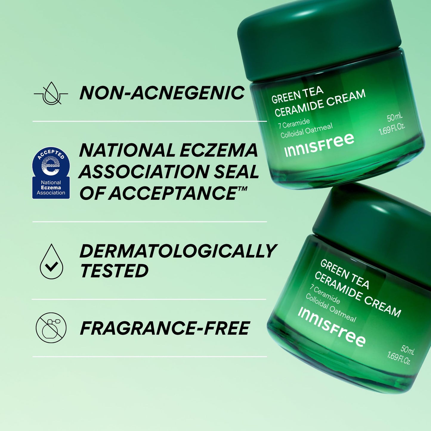 innisfree Green Tea Ceramide Cream, Hydrating Rescue Cream for Dry, Sensitive, and Eczema Prone Skin