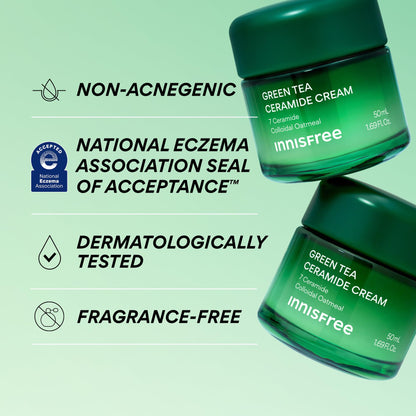 innisfree Green Tea Ceramide Cream, Hydrating Rescue Cream for Dry, Sensitive, and Eczema Prone Skin