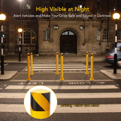 Safety Bollard Post 48" Height, 4.5" Diameter, 6 Packs Yellow Steel with Anchor Bolts - Easy Installation, Stable Base Plate, High Visibility - Ideal for Traffic Control, Driveway Barrier
