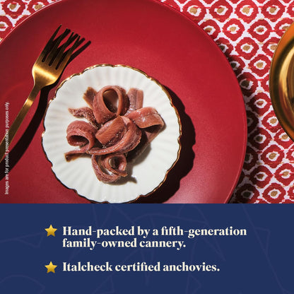 (Pack of 1) MANGIAR BENE RIZZOLI - Anchovy Fillets Single Serving Tray (40g) 100% ITALIAN OIL