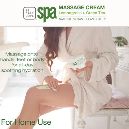 BCL SPA Massage Cream organic Lemongrass + Green Tea body lotion with shea butter, aloe vera, peppermint, argan and jojoba oils body cream to soothe, calm & revitalize the skin. Home/Pro use 16 fl oz