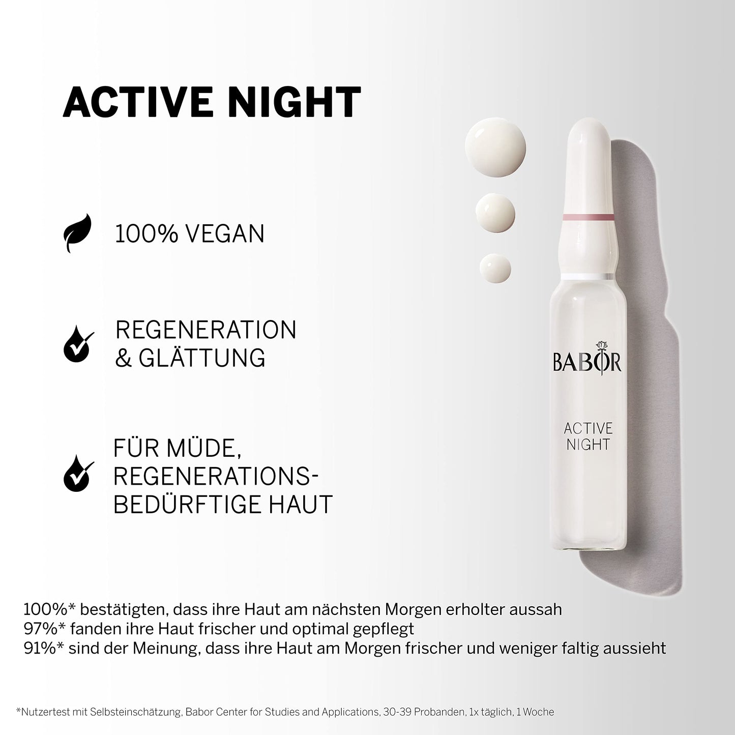 BABOR Active Night Ampoule Serum Concentrates, Hyaluronic Acid Serum, Hydrating Night Treatment, for Dry and Damaged Skin, Vegan, 0.28 oz.