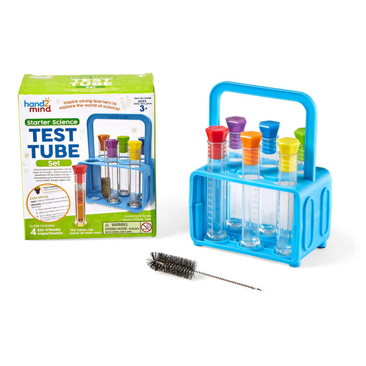hand2mind Starter Science Lab - Flat Bottom Test Tubes with Lids, Six Tube Rack for Kids Experiments