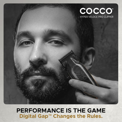 Cocco Hyper Veloce Pro Clipper, Digital Gap Ambassador Graphene Taper Blade Professional Hair Clippers, High-Torque BLDC Motor, All-Metal, Cordless, Charging Station Included (Carbon Fiber)