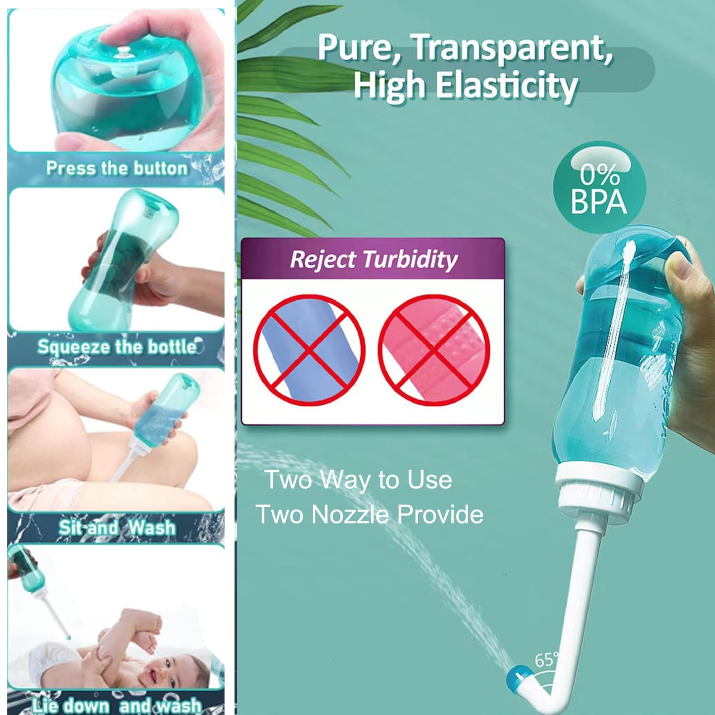 Peri Bottle for Postpartum Essentials & Perineal Care,Handheld Portable Bidet Spray Perineal Cleansing for Female Menstruation Lochia Hemorrhoids, 2 Nozzles & Lightweight, 500ml (16.9OZ)