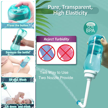 Peri Bottle for Postpartum Essentials & Perineal Care,Handheld Portable Bidet Spray Perineal Cleansing for Female Menstruation Lochia Hemorrhoids, 2 Nozzles & Lightweight, 500ml (16.9OZ)